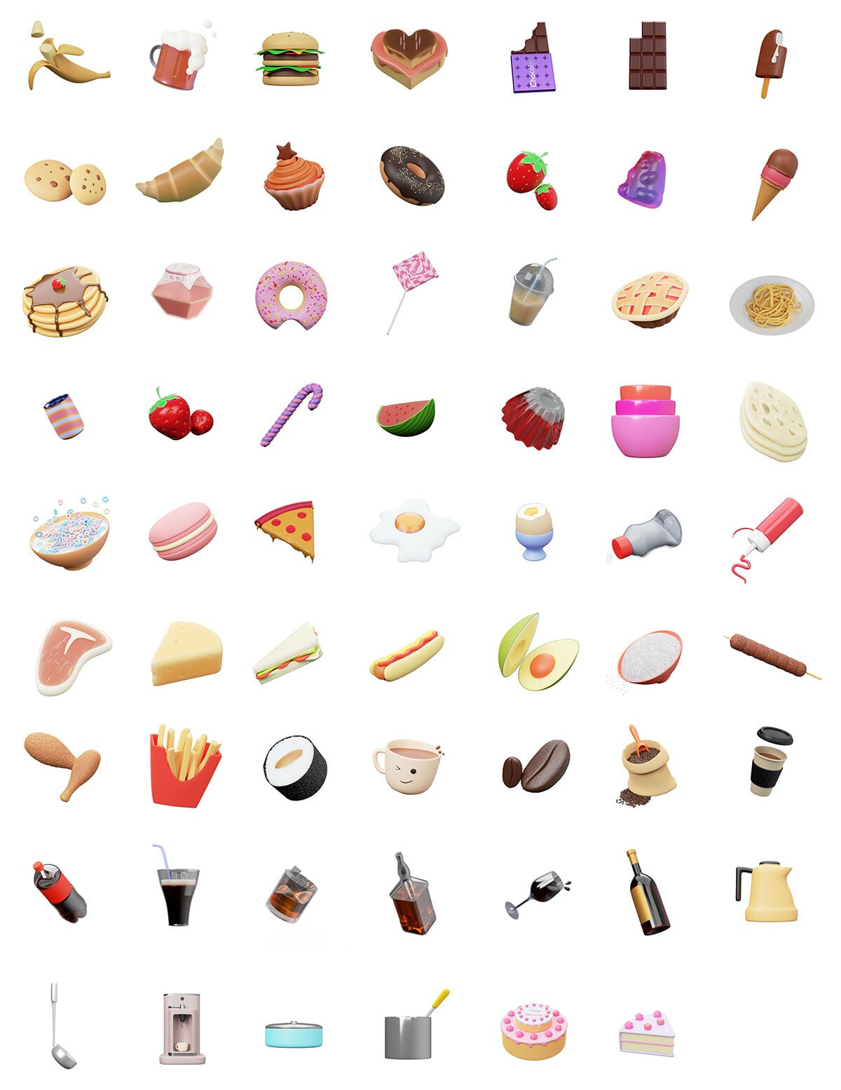 Food 3D icons Various delicious foods in 3D made in Blender
