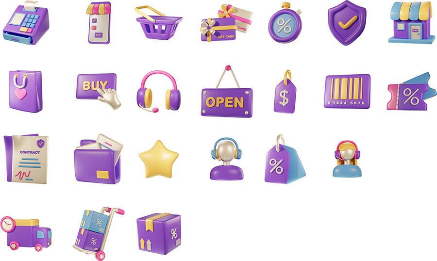 Various 3D icons for e-commerce and online shops. Perfect for the branding