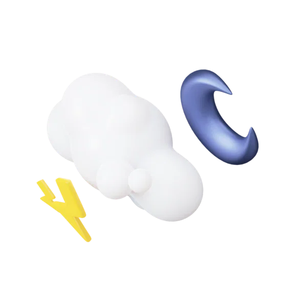 Ligthening clouds mooney 3D icon, view 5
