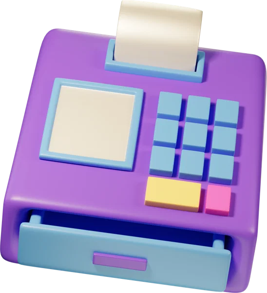 Cash register 3D icon, view 3