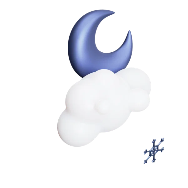 Cloud snow flakes moon 3D icon, view 4