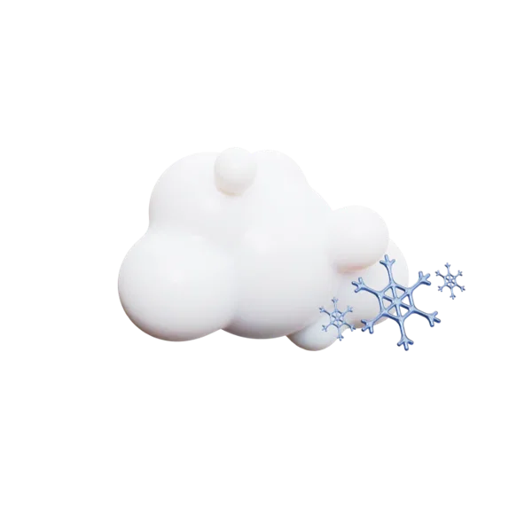 Cloud snow flakes 3D icon, view 3