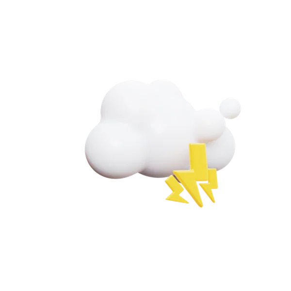 Lightening clouds 3D icon, view 3
