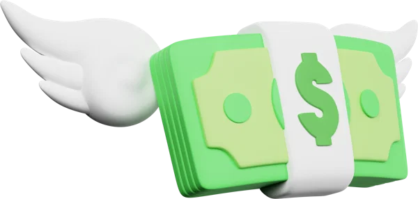 Flying Money 3D icon, view 3
