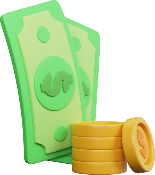 Money and Coins 3D icon, view 3
