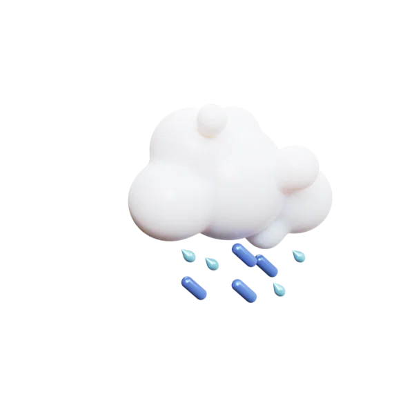 Cloud raining 3D icon, view 3