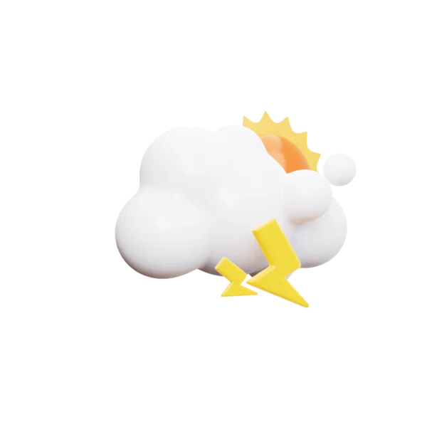 Lightening clouds sunny 3D icon, view 3
