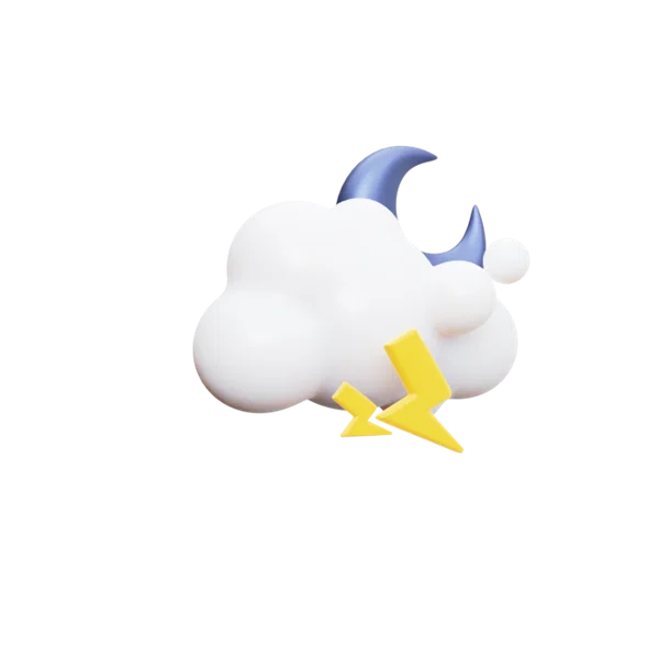 Ligthening clouds mooney 3D icon, view 3