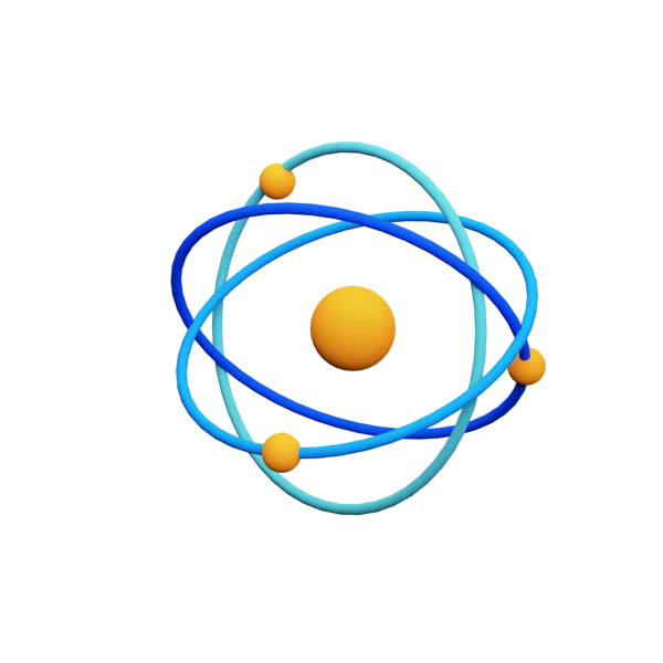 Atom 3D icon, view 3
