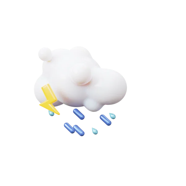 Cloud raining lightening 3D icon, view 2