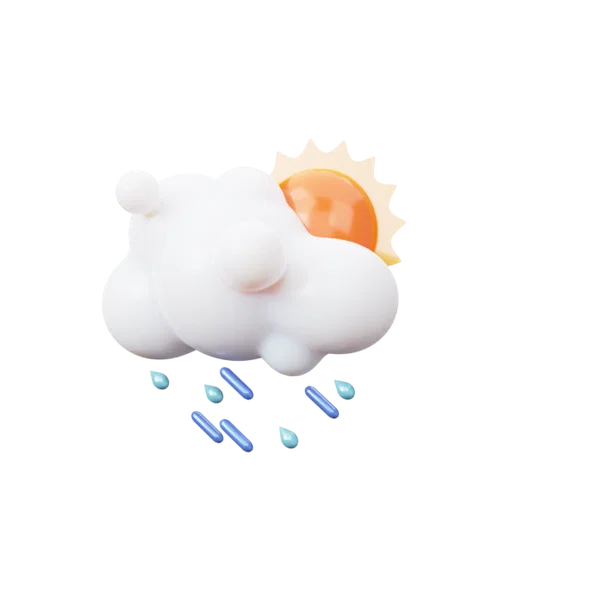 Cloud raining sun 3D icon, view 2