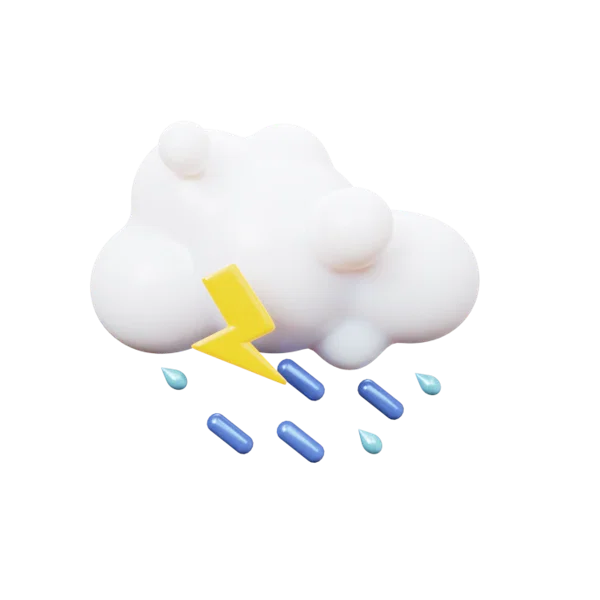 Cloud raining lightening 3D icon, view 1