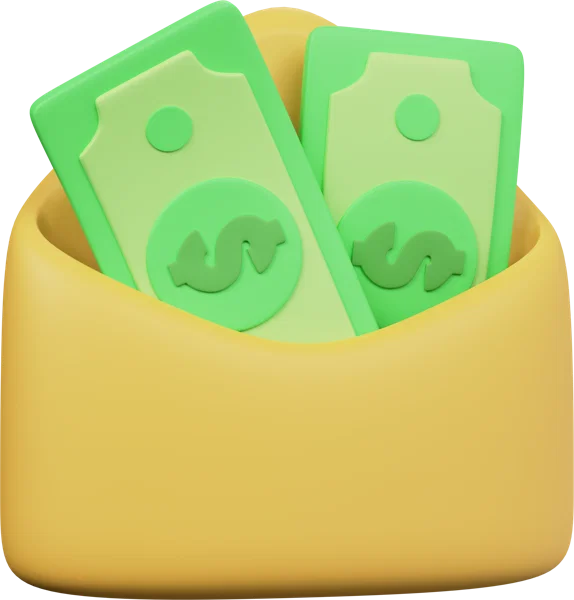 Money in Envelope 3D icon, view 1