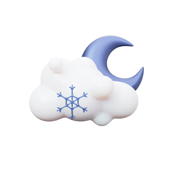 Cloud snow flakes moon 3D icon, view 1