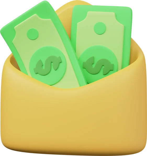 Money in Envelope 3D icon, view 2