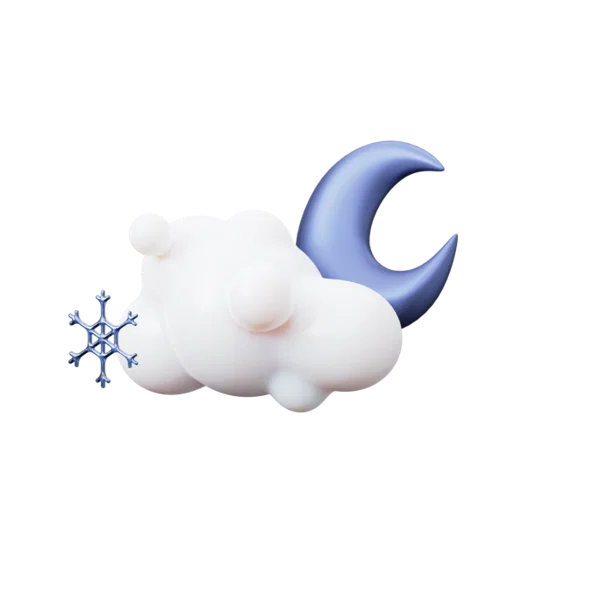 Cloud snow flakes moon 3D icon, view 2