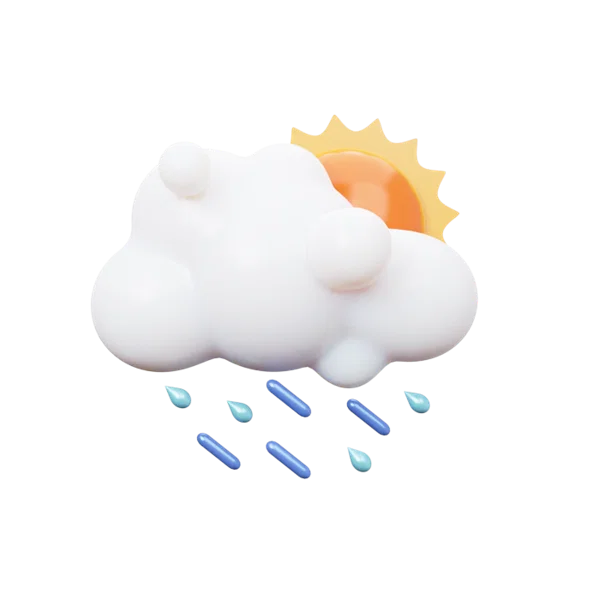 Cloud raining sun 3D icon, view 1