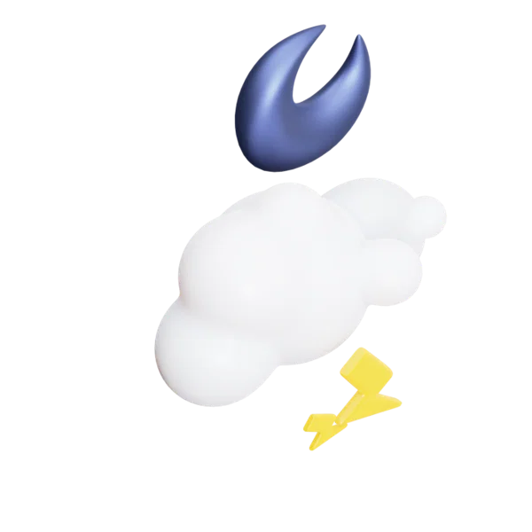 Ligthening clouds mooney 3D icon, view 4