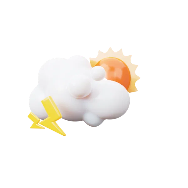 Lightening clouds sunny 3D icon, view 2