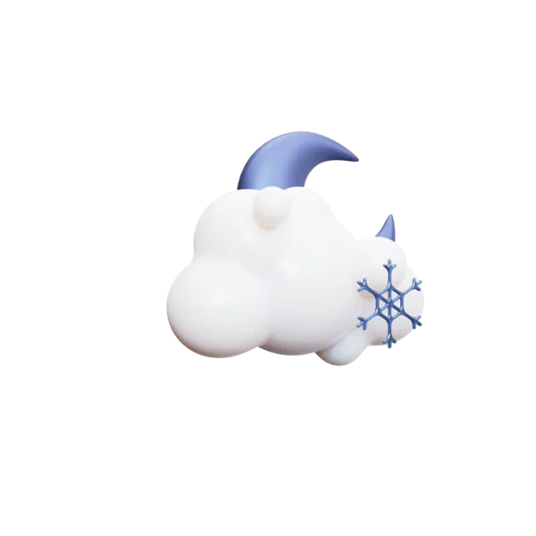 Cloud snow flakes moon 3D icon, view 3