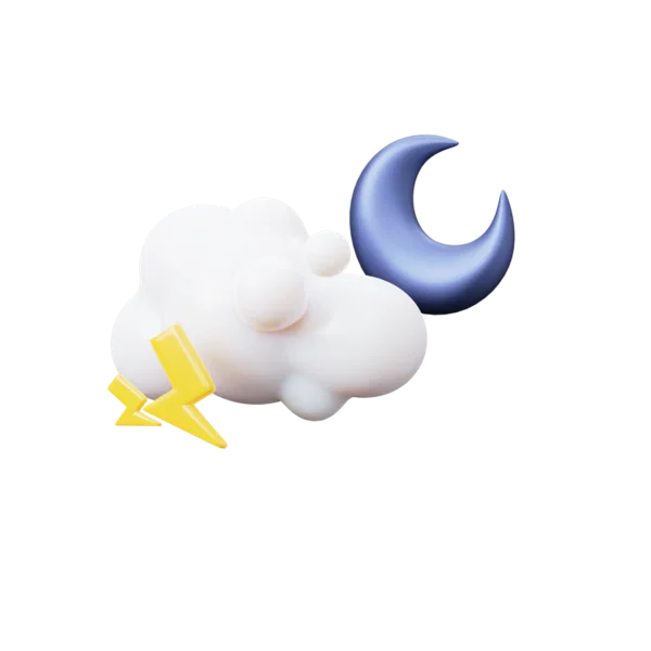 Ligthening clouds mooney 3D icon, view 2