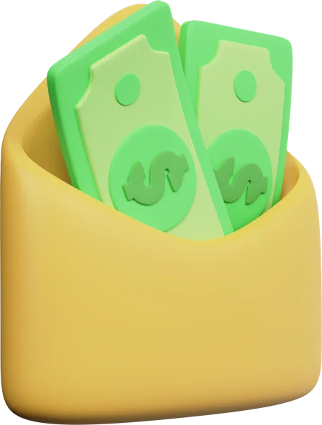 Money in Envelope 3D icon, view 3