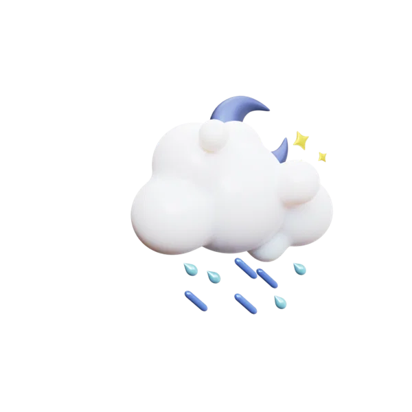 Cloud raining moon 3D icon, view 3