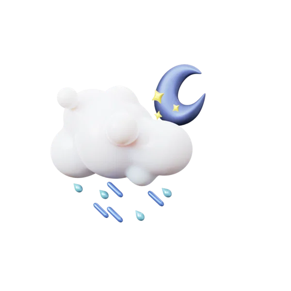 Cloud raining moon 3D icon, view 2