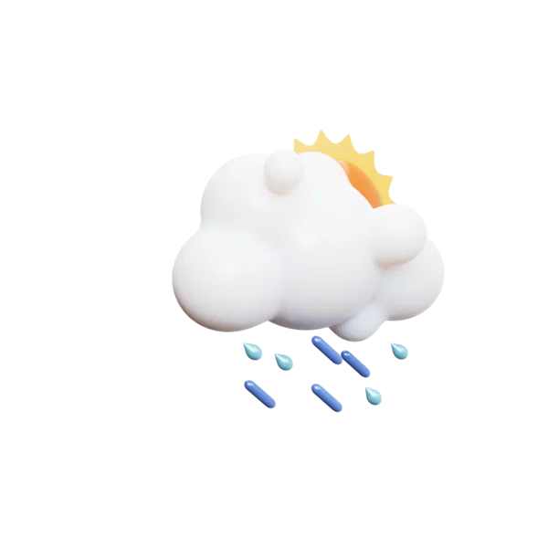Cloud raining sun 3D icon, view 3