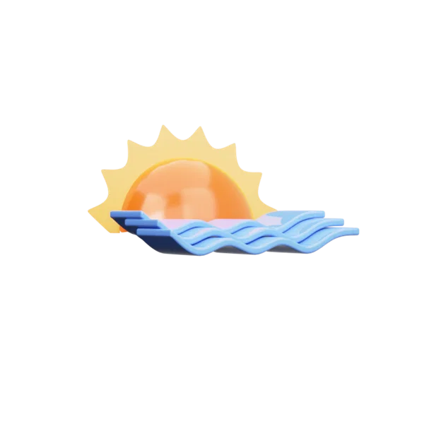 Sun over Water 3D icon, view 3