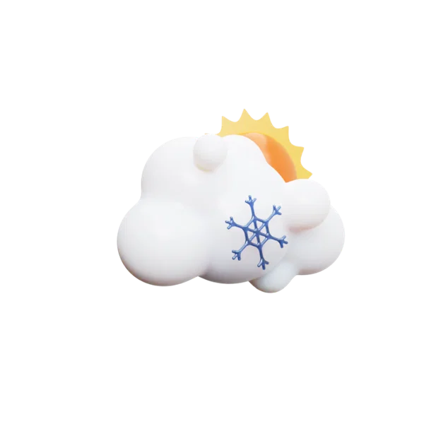 Cloud snow flakes Sun 3D icon, view 3