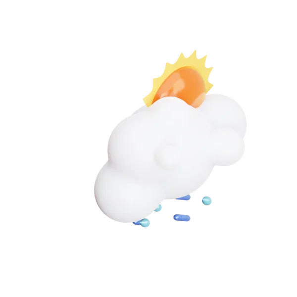 Cloud raining sun 3D icon, view 4