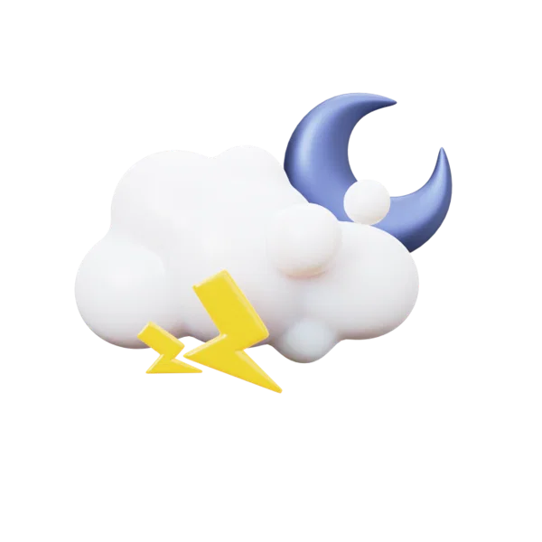 Ligthening clouds mooney 3D icon, view 1