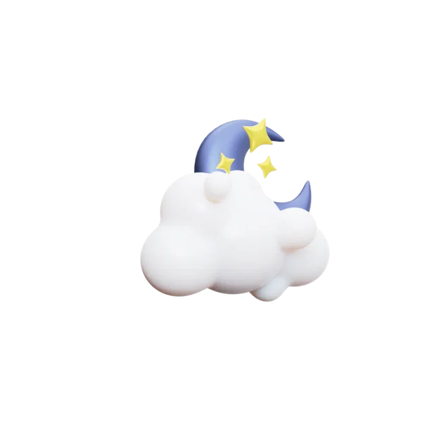 Moon under clouds 3D icon, view 3