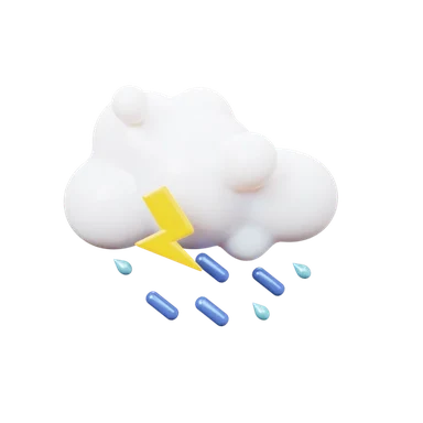 Cloud raining lightening 3D icon, view 1